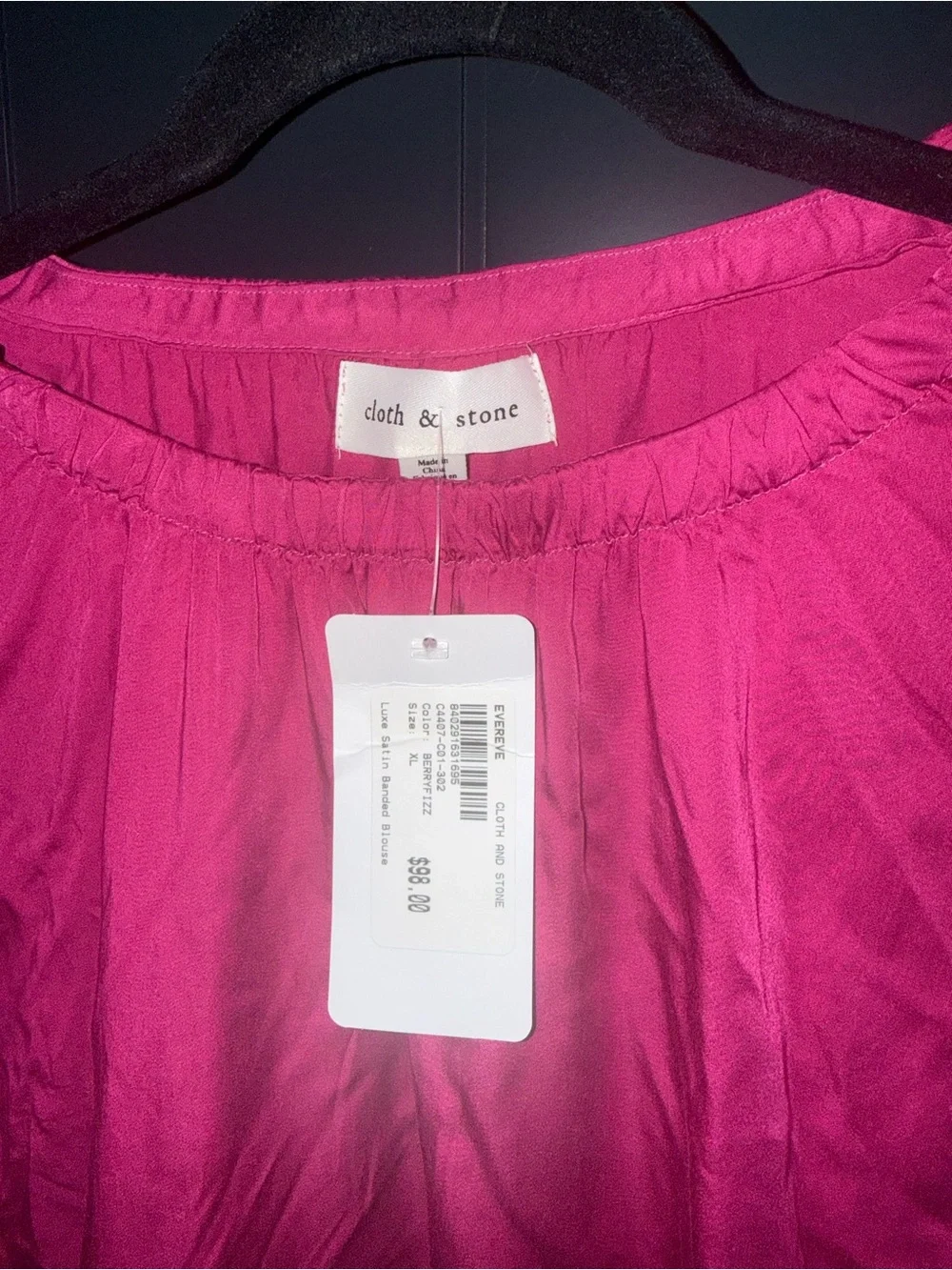 🌷 NEW Evereve Cloth & Stone Luxe Satin Banded Blouse Berryfizz Pink - Picture 8 of 13